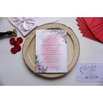 EM07 - Két oldalas Virágmintás, szalaggal átkötött esküvői meghívó