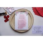 EM07 - Két oldalas Virágmintás, szalaggal átkötött esküvői meghívó