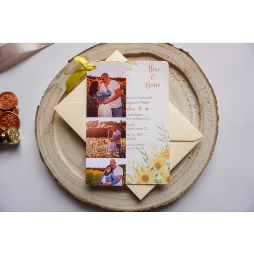 EM33 - Fényképes napraforgó mintás esküvői meghívó