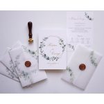 EM39 - Pausz borítós levélkoszorús esküvői meghívó