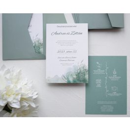 EM45 - Két oldalas zöld akvarell esküvői meghívó
