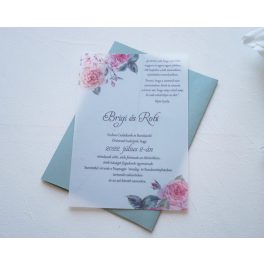 EM53 - Bazsarózsás áttetsző esküvői meghívó