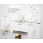 EM67 - Pausz borítós zöld leveles esküvői meghívó