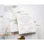 EM67 - Pausz borítós zöld leveles esküvői meghívó