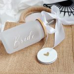 Feliratozott üveg pohár bambusz tetővel