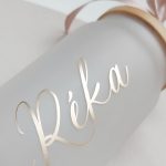 Feliratozott üveg pohár bambusz tetővel