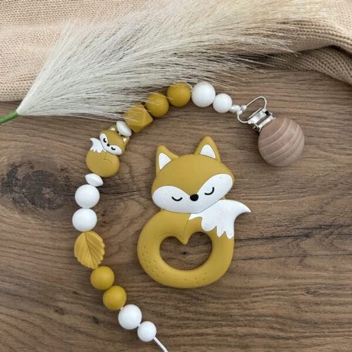 Rókás cumilánc rágókával-okkersárga