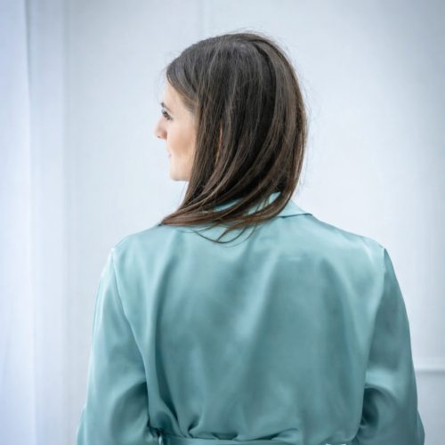 Készülődős köntös egyedi felirattal - türkiz