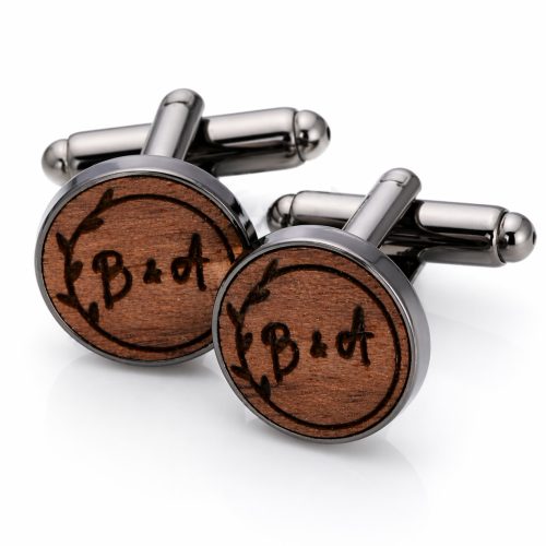 Fa mandzsettagomb egyedi gravírozással - gunmetál - 14 mm