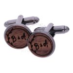 Fa mandzsettagomb egyedi gravírozással - gunmetál - 14 mm